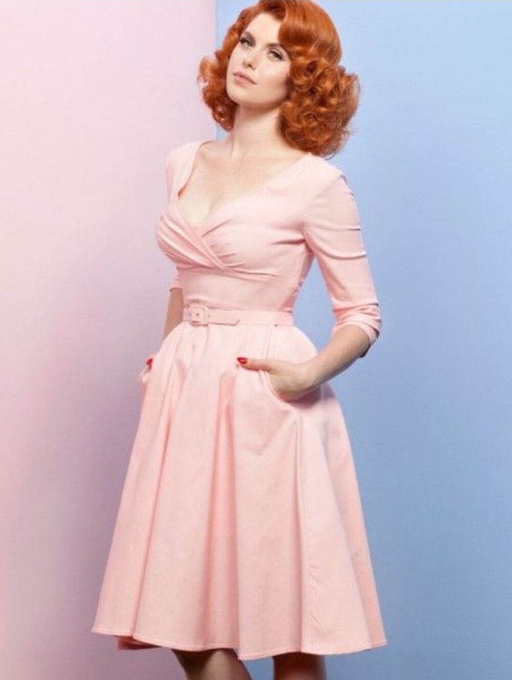 M Pinup Couture Pin Up Girl Clothing Pug Laura Byrnes Erin Swing Dress Soft Pink